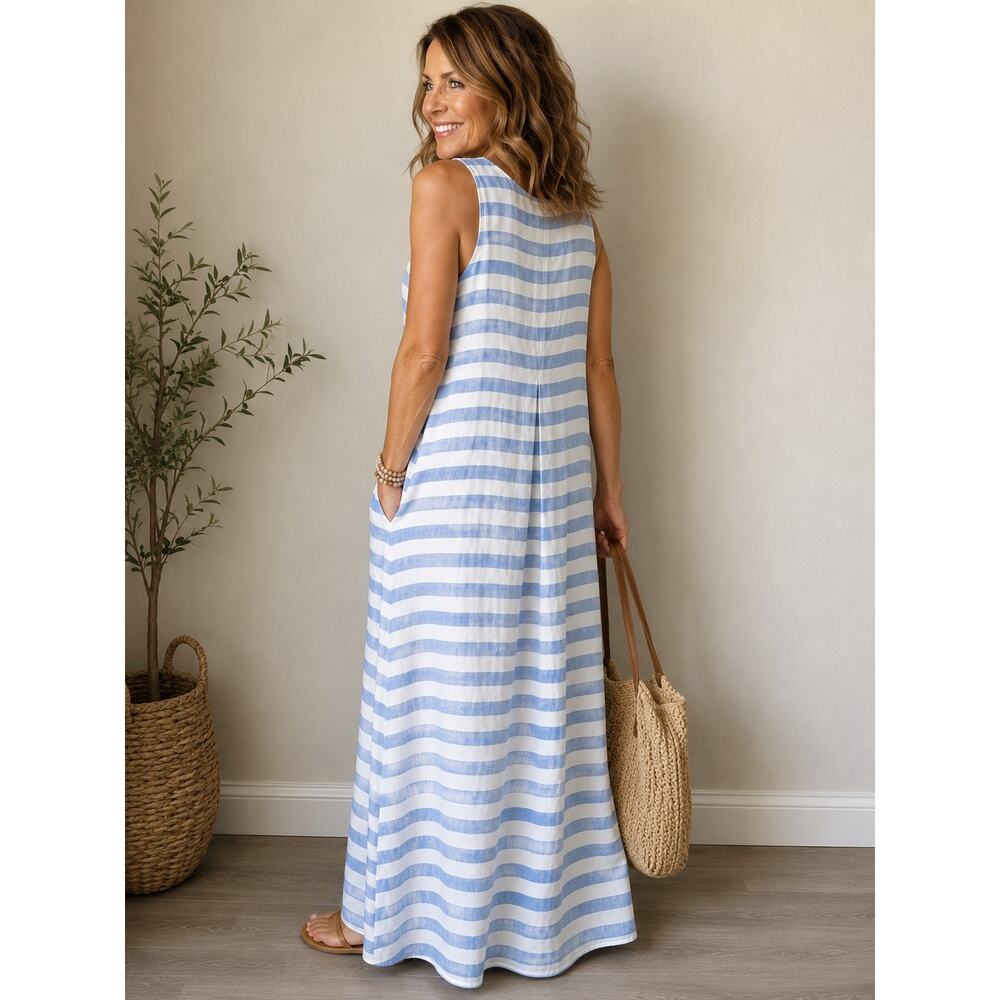 J. Jill Light Blue and White Striped Sleeveless Maxi Dress - Picture 7 of 10